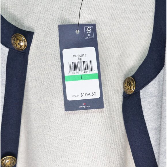 Tommy Hilfiger Open Front Cardigan “85 Crest Logo” Buttons Gray Blue Size L - Picture 6 of 6